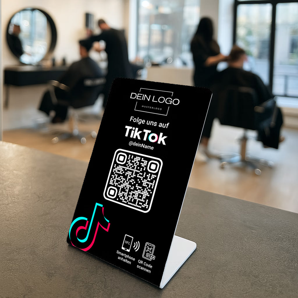 TikTok Bewertung Aufsteller QR Code NFC mit Logo