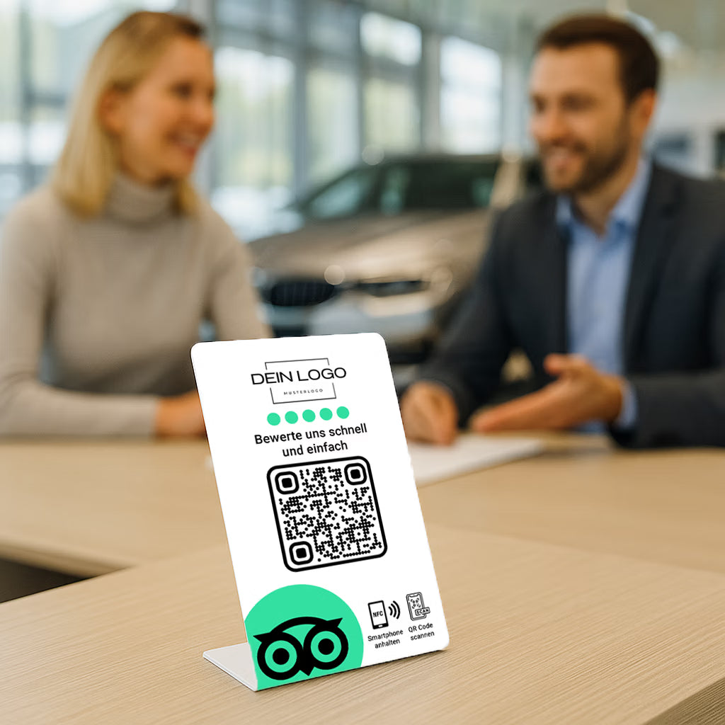 Tripadvisor Bewertung Aufsteller QR Code NFC mit Logo