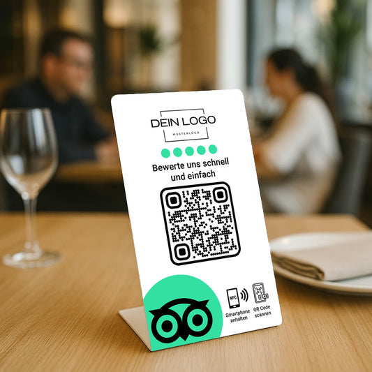 Tripadvisor Bewertung Aufsteller QR Code NFC mit Logo