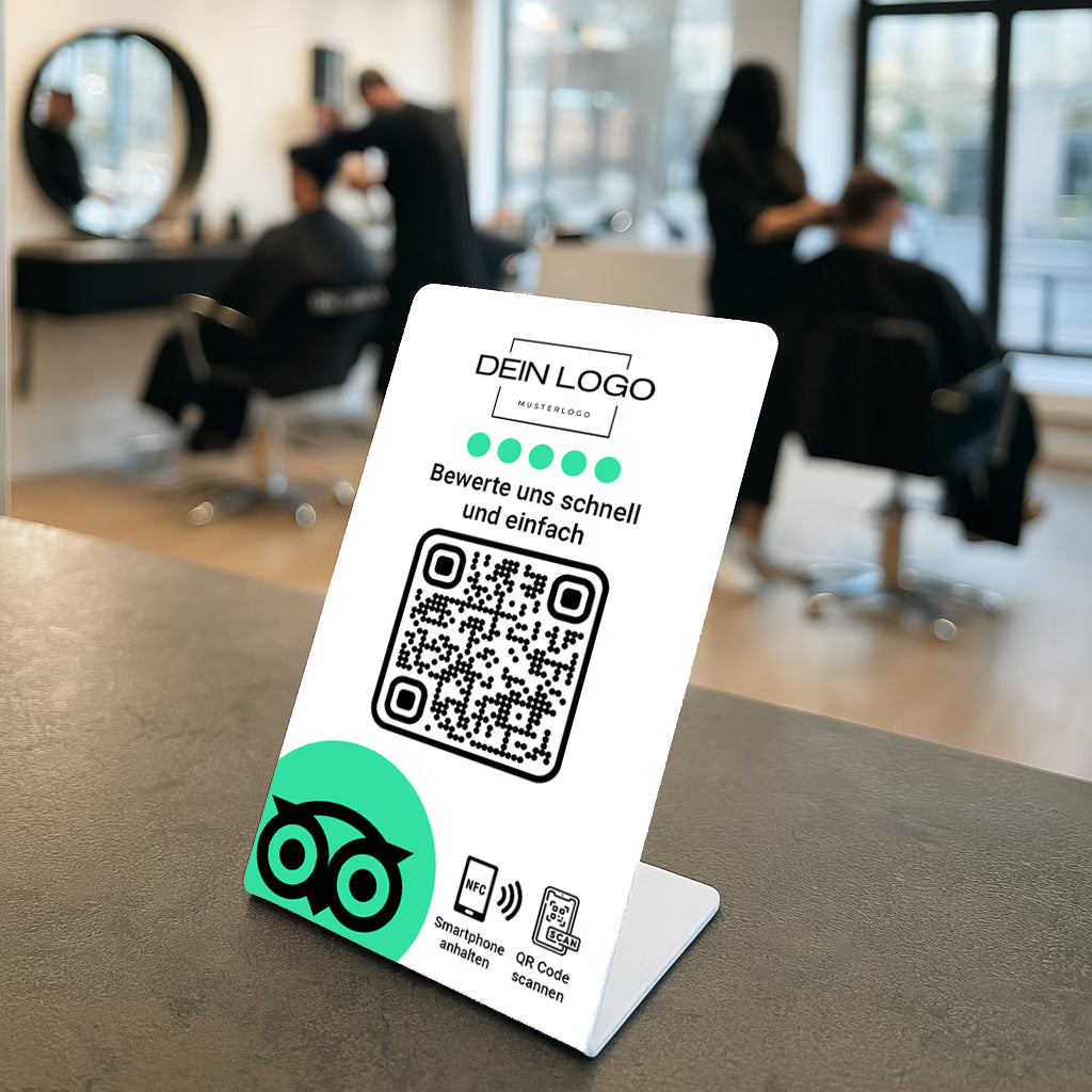 Tripadvisor Bewertung Aufsteller QR Code NFC mit Logo